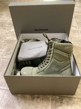 Balenciaga Olive Canvas High-Top Lace Boot